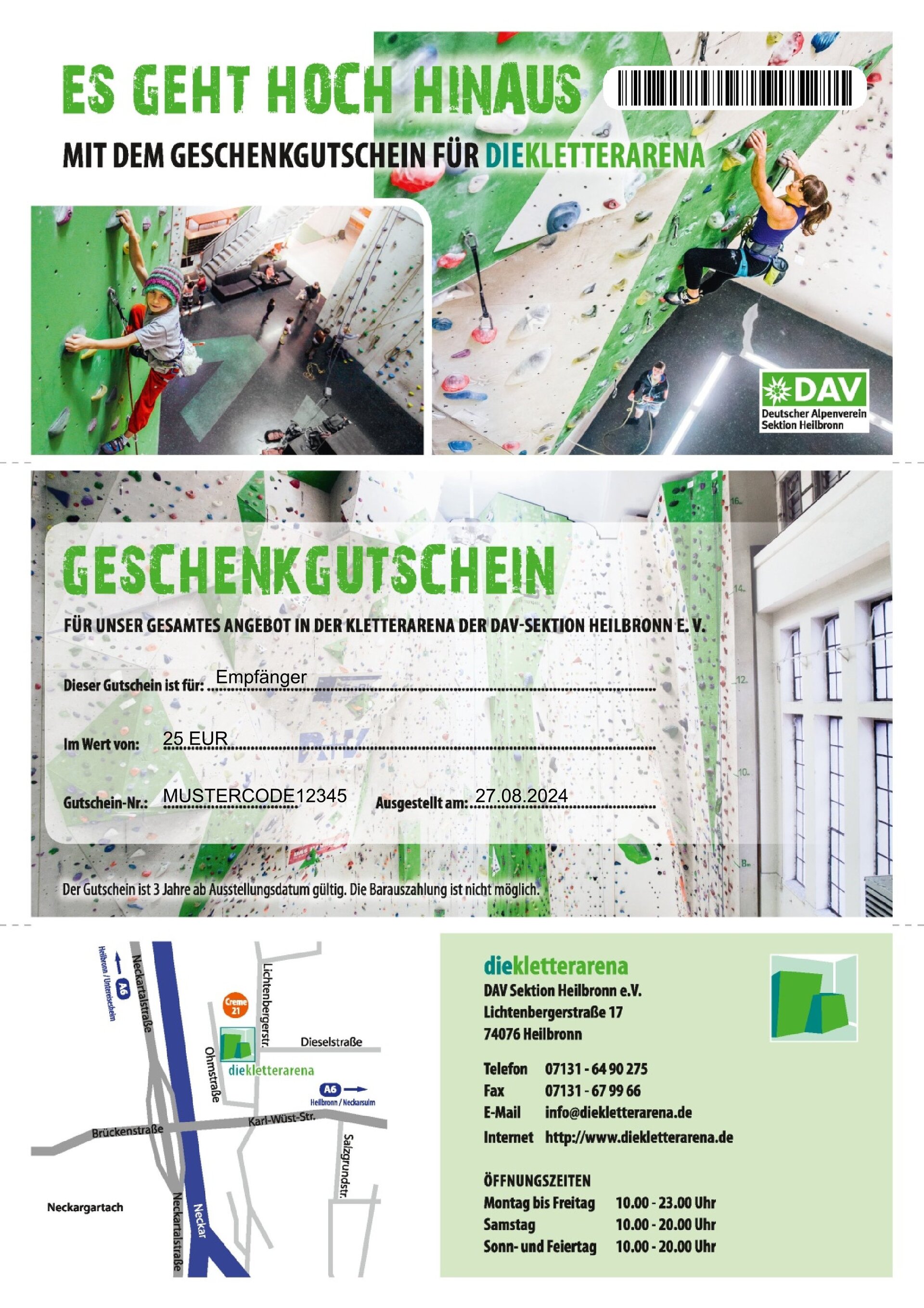 Gutschein Muster Kletterarena | © diekletterarena Gutschein Muster Kletterarena | © diekletterarena