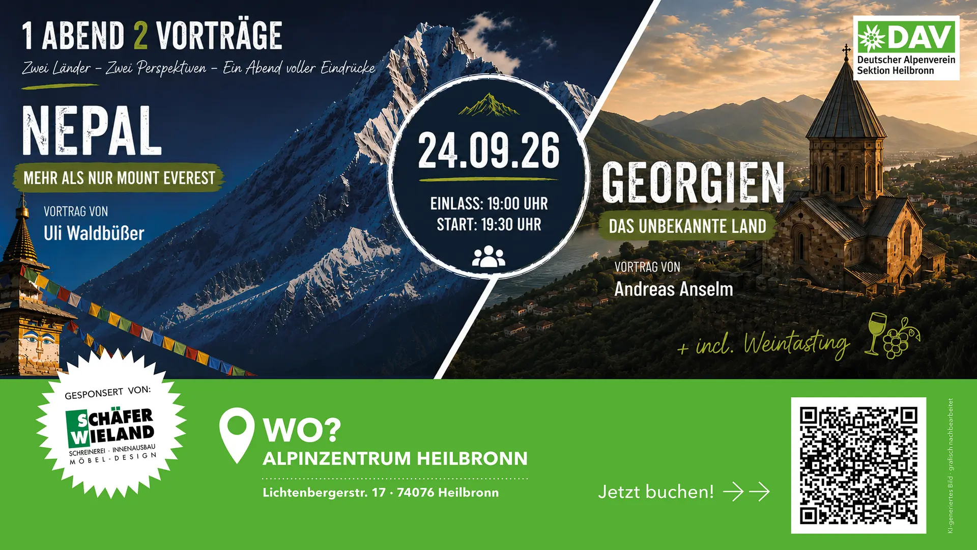 Werbung für Vortrag am 24.09.2026 - Nepal und Georgien | © DAV Heilbronn