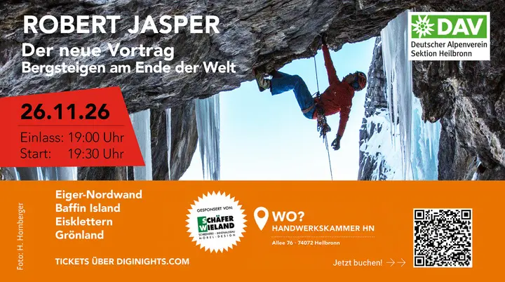 Werbung für Vortrag am 26.11.2026 - Bergsteigen am Ende der Welt | © DAV Heilbronn